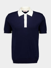 Valentino Garavani Navy Wool Polo Shirt with VLogo Embroidery