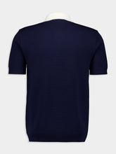 Valentino Garavani Navy Wool Polo Shirt with VLogo Embroidery