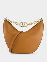 Valentino Garavani Brown Hobo Moon Medium Leather Bag with VLogo Chain