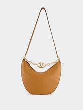 Valentino Garavani Brown Hobo Moon Medium Leather Bag with VLogo Chain