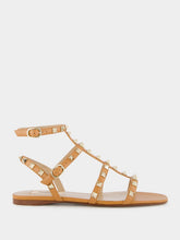 Valentino Garavani Almond Brown Rockstud flat leather sandals