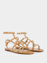 Valentino Garavani Almond Brown Rockstud flat leather sandals