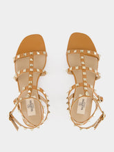 Valentino Garavani Almond Brown Rockstud flat leather sandals