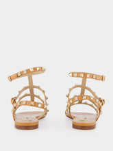 Valentino Garavani Almond Brown Rockstud flat leather sandals
