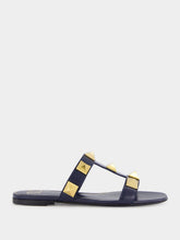 Valentino Garavani Blue Roman Stud Flat Slide Sandals