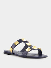 Valentino Garavani Blue Roman Stud Flat Slide Sandals