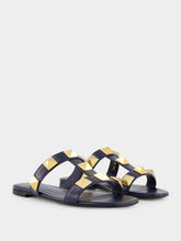 Valentino Garavani Blue Roman Stud Flat Slide Sandals