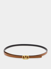 Valentino Garavani Brown Reversible Belt with Antique Brass VLogo Signature