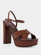 Miu Miu Coffee Leather Platform Sandals