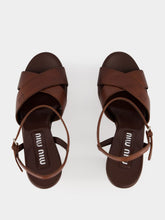 Miu Miu Coffee Leather Platform Sandals