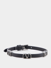 Valentino Garavani Black Leather Bracelet with Metal Logo