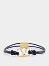 Valentino Garavani Navy VLogo Signature Leather Bracelet