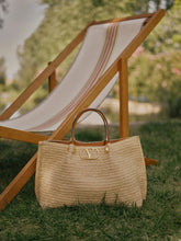 Valentino Garavani Natural and Saddle Brown Medium Straw Tote