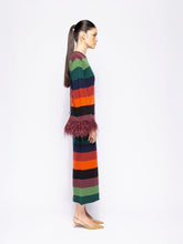 Paula Curie Multicoloured Stripes Knitted Cut-Out Back Dress with Feathers