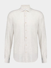 White & Beige Striped Cotton-Linen Shirt