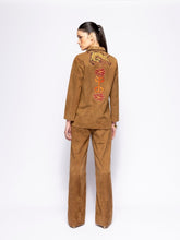 Paula Frank Caramel Café Embroidered Suede Overshirt