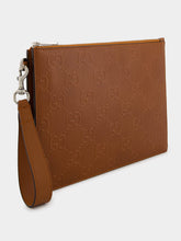 Brown GG Leather Embossed Pouch
