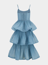 Zimmermann Deep Blue Pleated Tiered Midi Dress