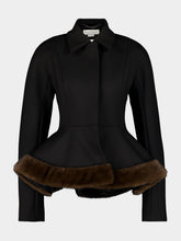 Stella McCartney Black Peplum Jacket with Vegan Fur Trim
