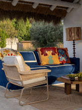House of Capricorn Teles Mustard Cotton Linen and Chenille Embroidered Cushion