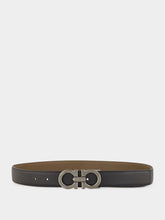 Ferragamo Black and Clay Reversible Leather Gancini Belt