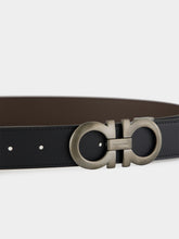 Ferragamo Black and Hickory Reversible Gancini Belt