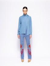 Paula Narcissus Dutch Blue Wrap Top with Collar Tie
