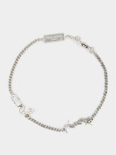 Saint Laurent Oxidized Silver Cassandre Charm Bracelet with Rhinestones