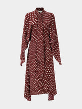Stella McCartney Burgundy Tie-Neck Polka Dot Silk Midi Dress