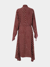 Stella McCartney Burgundy Tie-Neck Polka Dot Silk Midi Dress