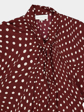 Stella McCartney Burgundy Tie-Neck Polka Dot Silk Midi Dress