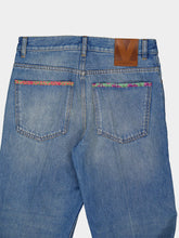 Valentino Garavani Medium Blue Denim Trousers with Floral Detail