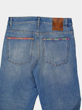 Valentino Garavani Medium Blue Denim Trousers with Floral Detail