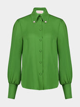 Valentino Garavani Green Silk Georgette Button-Down Shirt