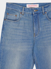 Valentino Garavani Blue Denim Trousers with Jacquard Trims