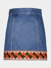 Valentino Garavani Blue Denim Skirt with Jacquard Trims