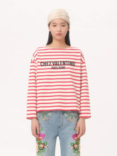 Valentino Garavani Ivory and Red Striped Cotton Jersey Long-Sleeved Top