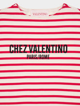 Valentino Garavani Ivory and Red Striped Cotton Jersey Long-Sleeved Top