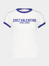 Valentino Garavani Ivory and Electric Blue Cotton Jersey T-Shirt