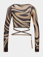 Pucci Beige and Black Marmo Tulle Crop Top