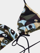 Pucci Khaki and Blue Occhi Triangle Bikini Top