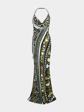 Pucci Khaki and Blue Soleil Print Satin Halter Dress