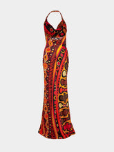 Pucci Black and Orange Soleil Print Satin Halter Maxi Dress