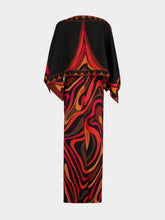 Pucci Black and Orange Marmo Print Silk Cape Dress