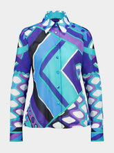 Pucci Turquoise and Blue Vivara Print Cotton Shirt