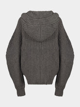 Stella McCartney Dark Grey Melange Chunky Ribbed Hooded Cardigan
