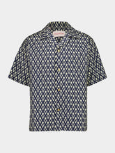 Valentino Garavani Navy Toute La V Cotton Popeline Bowling Shirt
