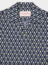 Valentino Garavani Navy Toute La V Cotton Popeline Bowling Shirt