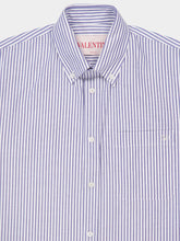 Valentino Garavani Blue Striped Cotton Short-Sleeved Shirt