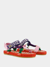 Valentino Garavani Red Lake Powell Sandal with Grape Embroidery